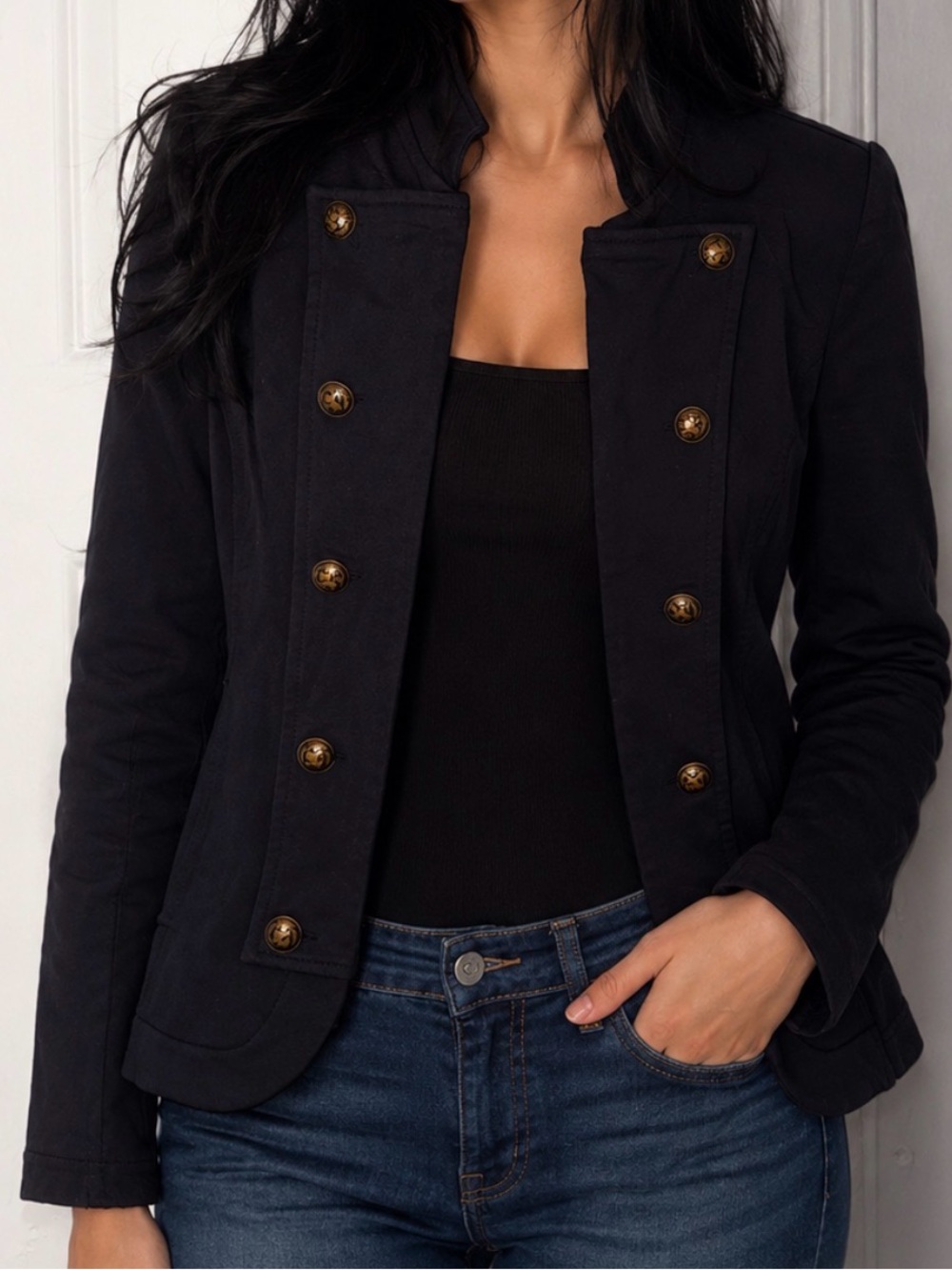 Tommy Hilfiger Black Double-Breasted Military Blazer